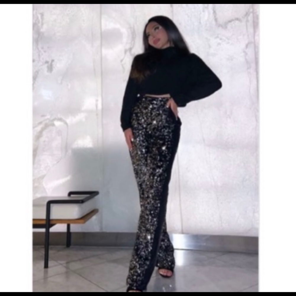 NEW $169 Zara Silver Black Sequin Dress Pants Limited Edition 2674/100 XS Small - Picture 2 of 16